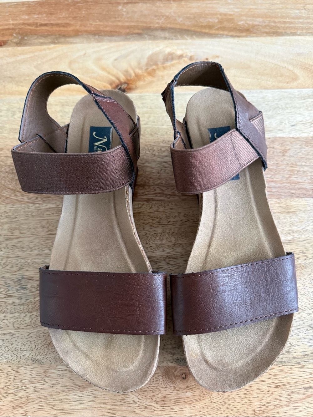 Natural Reflections Brown Leather and Cork Platform Sandals